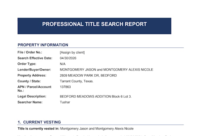 prepare title search reports for USA